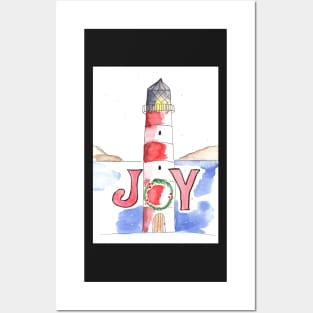 Whimsical Lighthouse at Christmastime Posters and Art